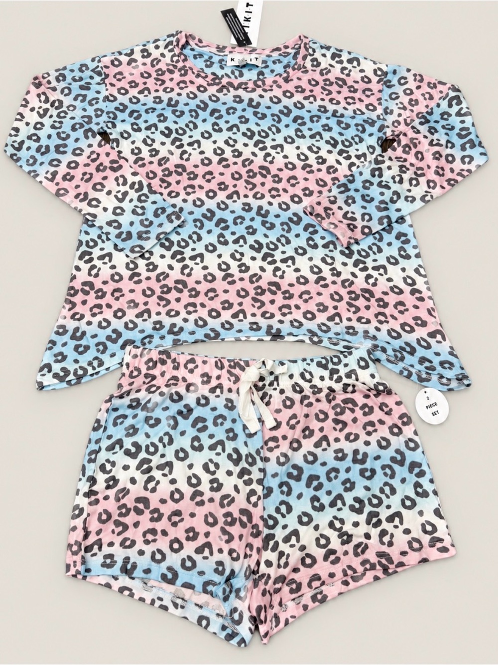 Women’s Pink Blue Ombré Leopard Pajama Set Size X-Large NWT KIKIT